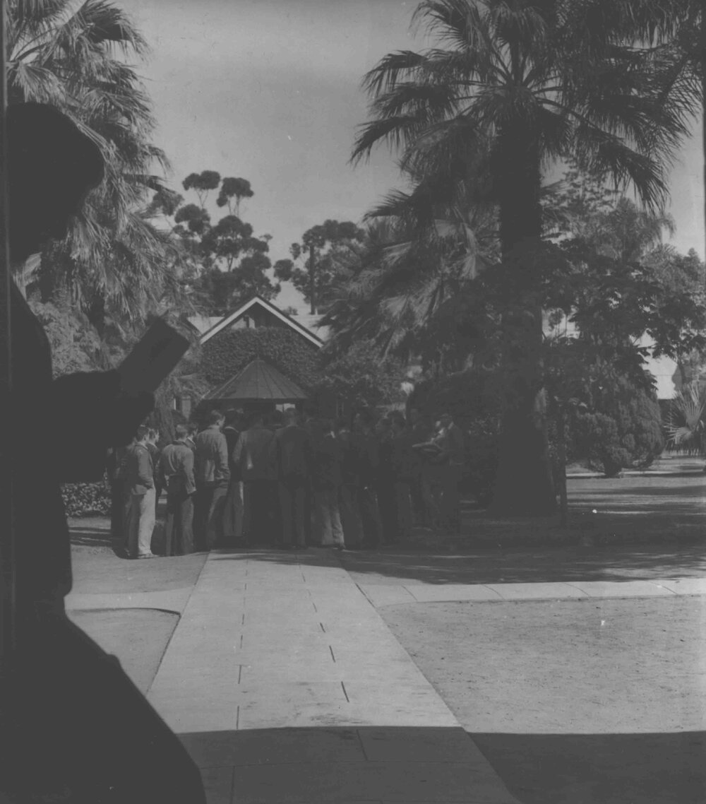 Quadrangle - Mailman arrives and students receive mail [Hawkesbury Agricultural College (HAC)]