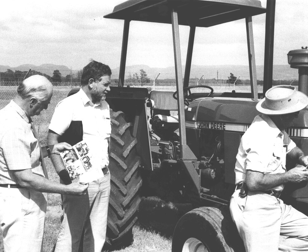 Leasing of John Deere 1640 &amp; 2140 tractors to the College (08 of 12) - Chris Vaughan-Roberts (centre) and John Paterson (right) [Hawkesbury Agricultural College (HAC)]