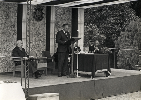 Diploma Day, 1968 - Dignitaries on stage (Print 1 of 3) [Hawkesbury Agricultural College (HAC)]