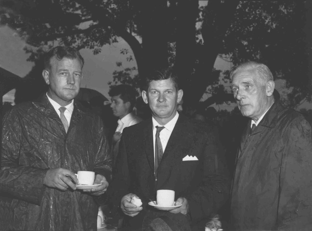 75th Anniversary of the founding of Hawkesbury Agricultural College - Unveiling the plaque (2 of 9) - Three men (unidentified) [Hawkesbury Agricultural College (HAC)]