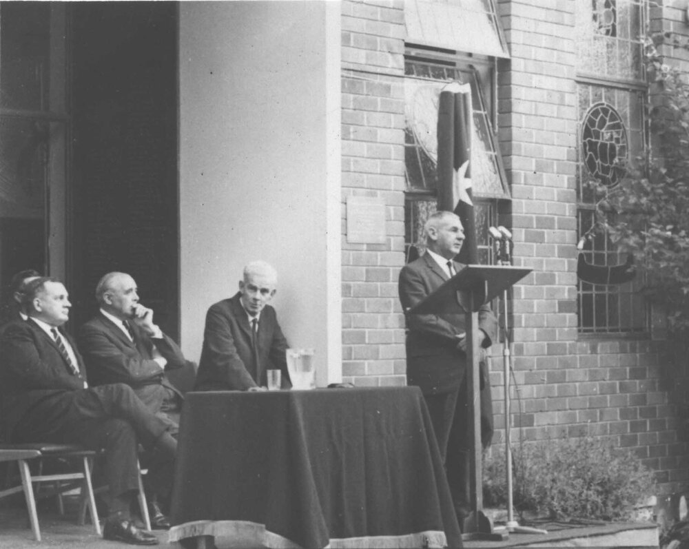 75th Anniversary of the founding of Hawkesbury Agricultural College - Unveiling the plaque (3 of 9) - Speaker at podium [Hawkesbury Agricultural College (HAC)]