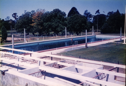 Olympic Swimming Pool - Construction (print 15 of 18) - Pool is filled with water and the landscaping completed [Hawkesbury Agricultural College (HAC)]
