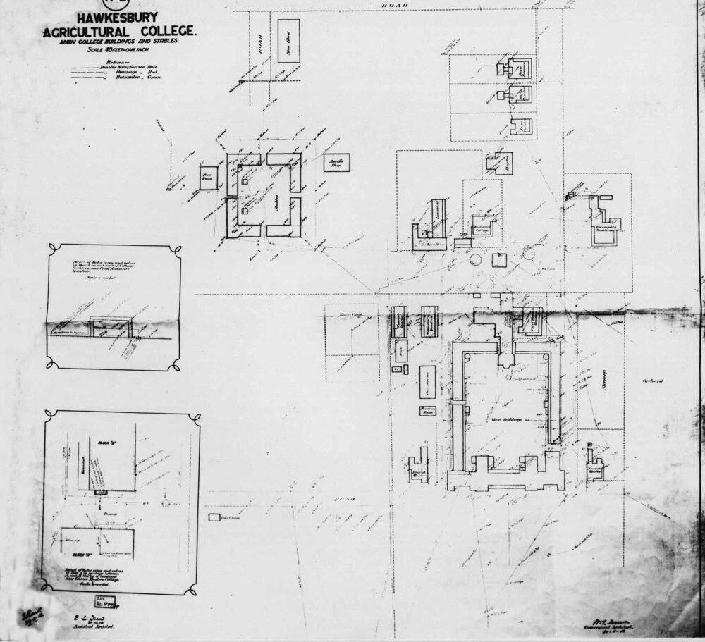 Plan of the College - main college buildings and stables by Government Architect, 30 Nov 1910 [Hawkesbury Agricultural College (HAC)]