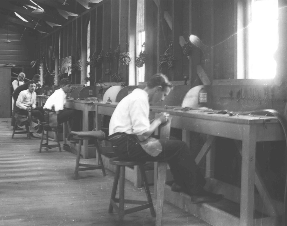 Saddlery Shop (interior) - Students at work [Hawkesbury Agricultural College (HAC)]