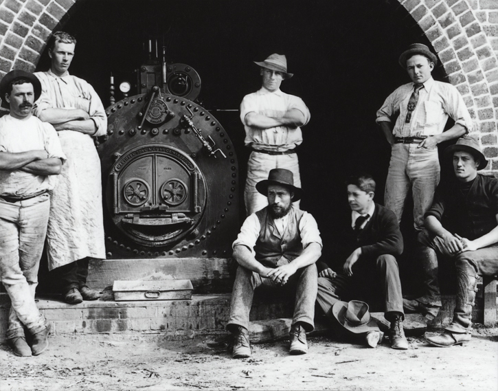 Dairy Factory (interior): Students sitting in front of boiler (Print 2 of 2) [Hawkesbury Agricultural College (HAC)]