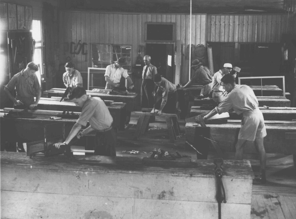 Carpenter's Shop (interior) - Students working under instruction [Hawkesbury Agricultural College (HAC)]