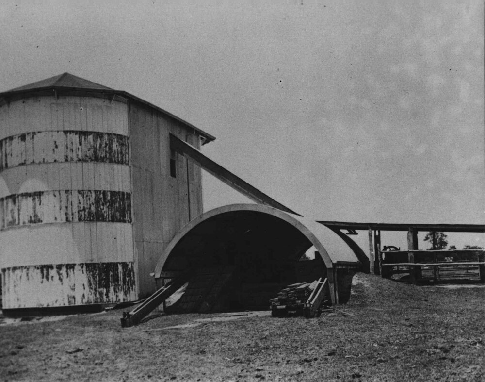 Twin silos with underground silo in foreground [Hawkesbury Agricultural College (HAC)]
