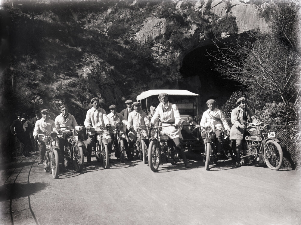 Students on a motorcycle trip to Jenolan Caves [Hawkesbury Agricultural College (HAC)]