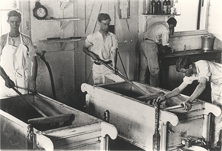 Dairy Factory (interior): Students making cheese (Print 1 of 2) - Cropped [Hawkesbury Agricultural College (HAC)]