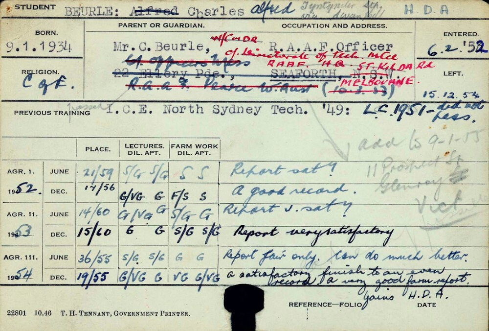 BEURLE, Charles Alfred (Hawkesbury Diploma of Agriculture (HDA))