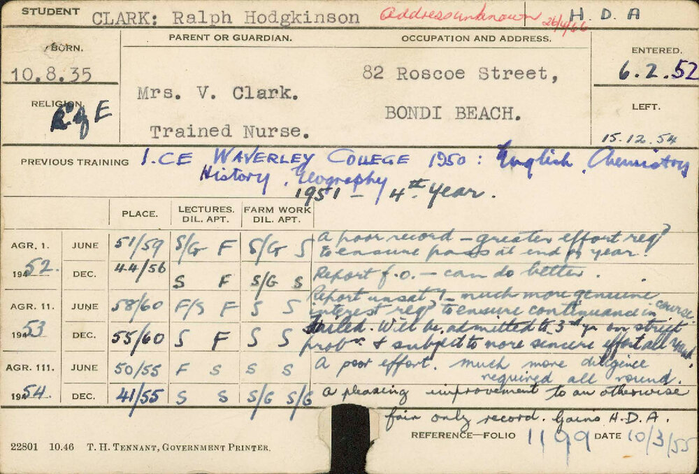 CLARK, Ralph Hodgkinson (Hawkesbury Diploma of Agriculture (HDA))