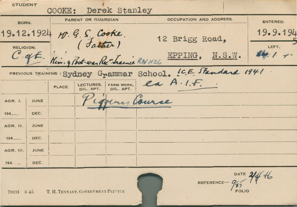 COOKE, Derek Stanley (Piggery)