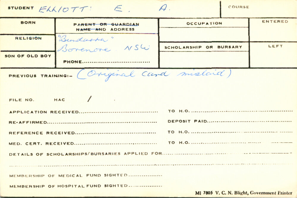 ELLIOTT, EA (Hawkesbury Diploma of Agriculture (HDA))