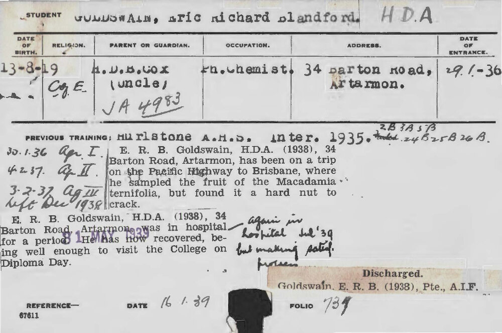 GOLDSWAIN, Eric Richard Blandford (Hawkesbury Diploma of Agriculture (HDA))
