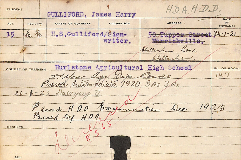 GULLIFORD, James Harry (Hawkesbury Diploma of Agriculture (HDA)/ Hawkesbury Diploma in Dairy Technology (HDDT))