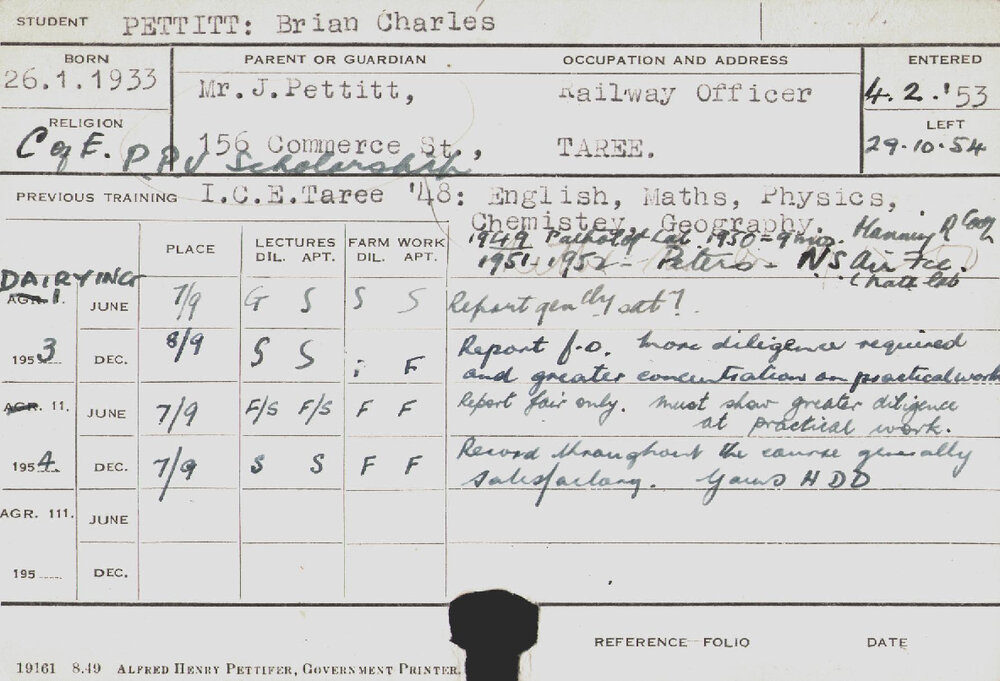 PETTIT, Brian Charles (Hawkesbury Diploma in Dairy (HDD))