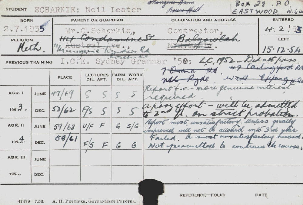 SCHARKIE, Neil Lester (Hawkesbury Diploma of Agriculture (HDA))