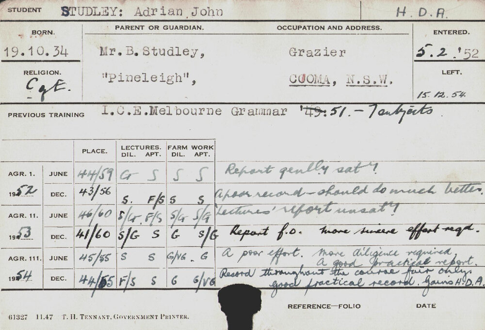 STUDLEY, Adrian John (Hawkesbury Diploma of Agriculture (HDA))