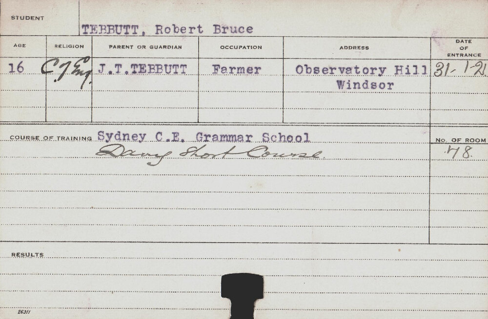 TEBBUTT, Robert Bruce (Short Course - Dairy)