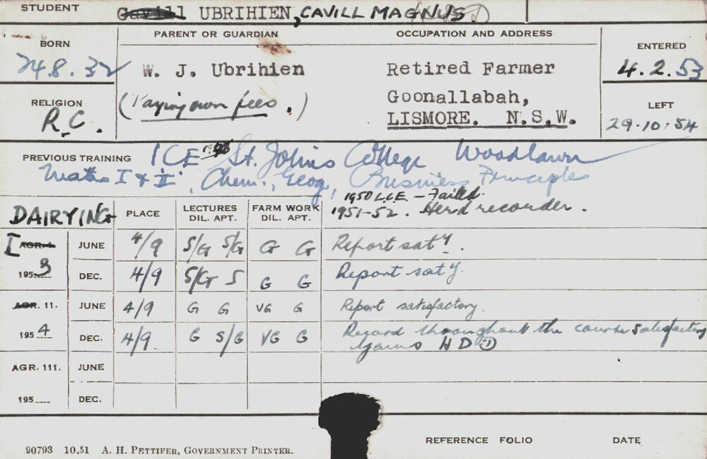 UBRIHIEN, Cavill Magnus (Hawkesbury Diploma in Dairy (HDD))