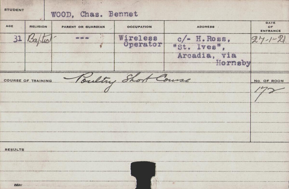 WOOD, Charles Bennet (Short Course - Poultry)