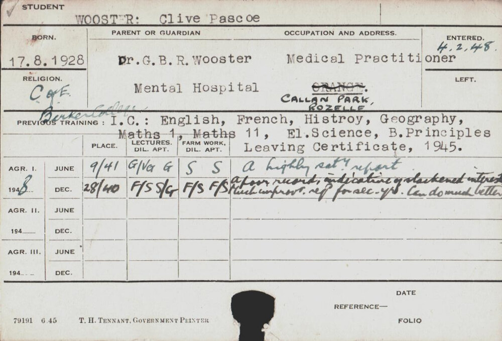 WOOSTER, Clive Pascoe (Hawkesbury Diploma of Agriculture (HDA))