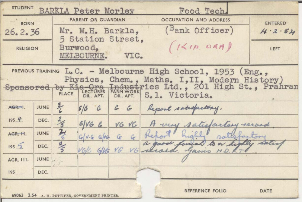 BARKLA, Peter Morley (Hawkesbury Diploma in Food Technology (HDFT))