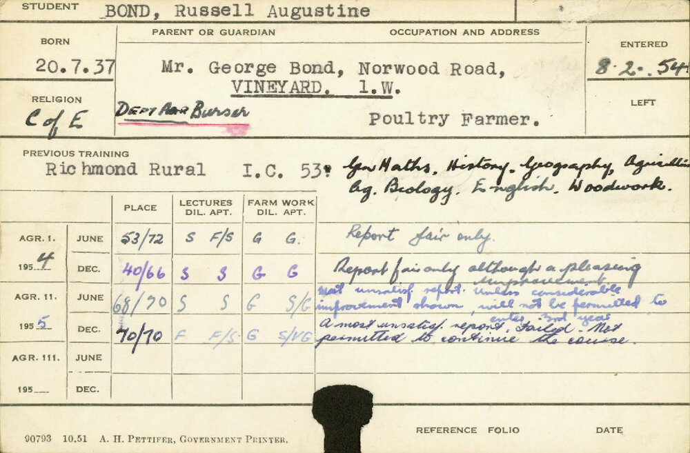 BOND, Russell Augustine (Hawkesbury Diploma of Agriculture (HDA))