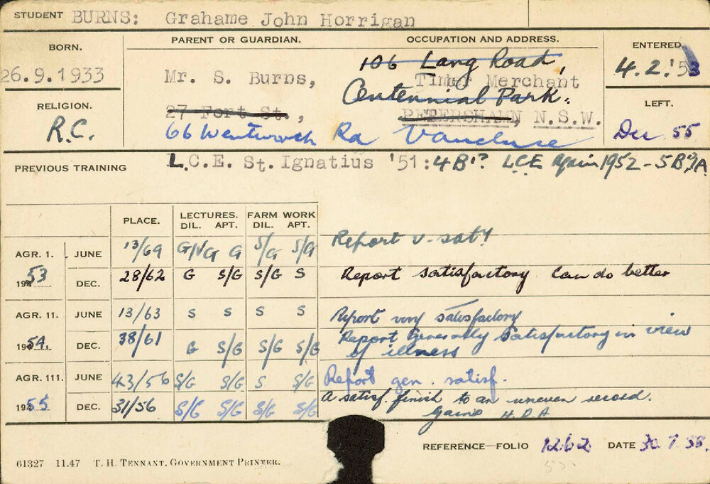 BURNS, Grahame John Horrigan (Hawkesbury Diploma of Agriculture (HDA))