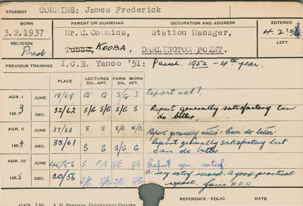 COMMINS, James Frederick (Hawkesbury Diploma of Agriculture (HDA))