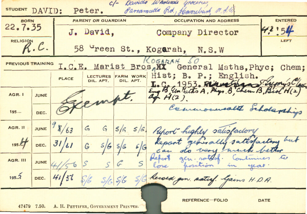 DAVID, Peter (Hawkesbury Diploma of Agriculture (HDA))