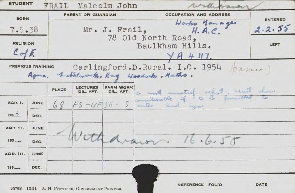 FRAIL, Malcolm John (Hawkesbury Diploma of Agriculture (HDA))
