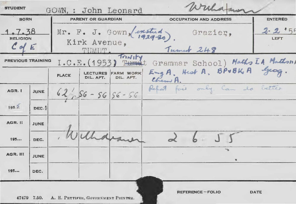 GOWN, John Leonard (Course Not Identified)