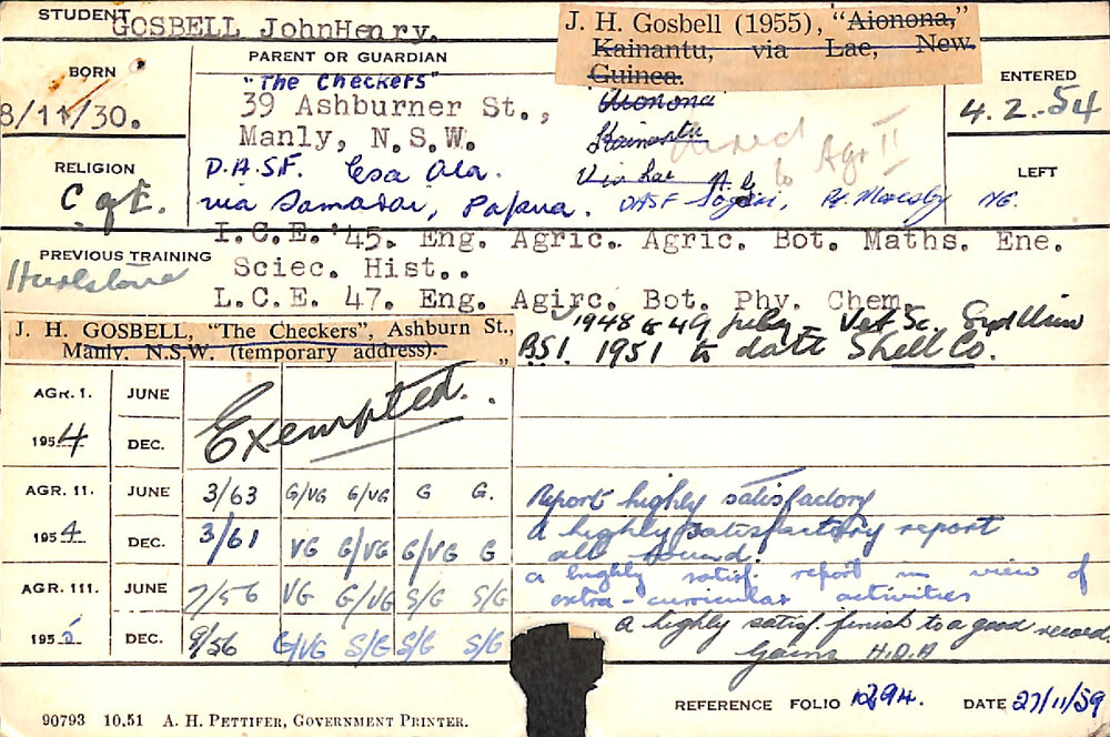 GOSBELL, John Henry (Hawkesbury Diploma of Agriculture (HDA))