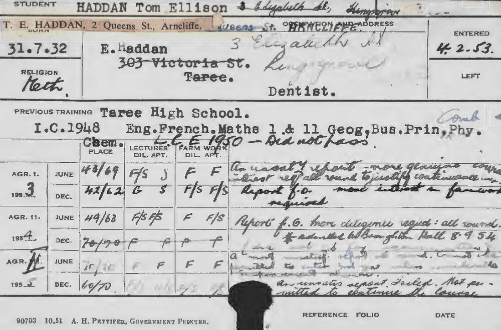 HADDAN, Tom Ellison (Course Not Identified)