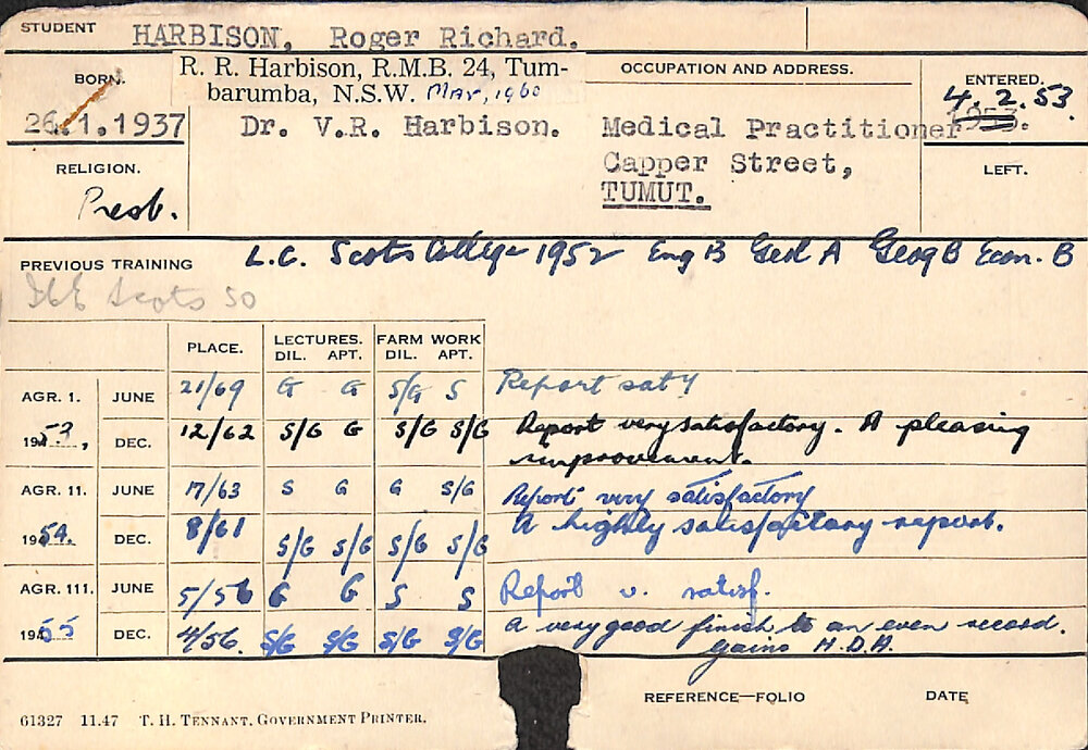 HARBISON, Roger Richard (Hawkesbury Diploma of Agriculture (HDA))