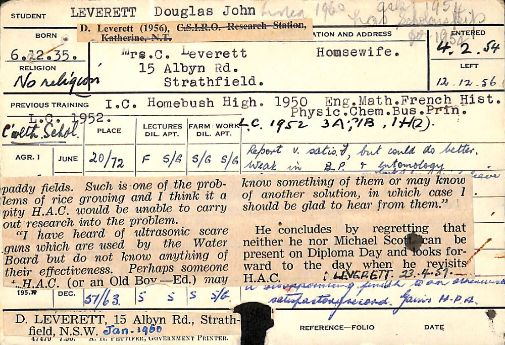 LEVERETT, Douglas John (Hawkesbury Diploma of Agriculture (HDA))
