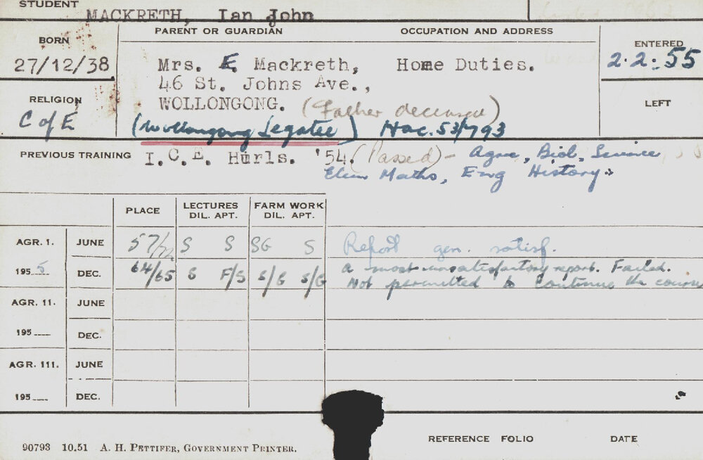 MACKRETH, Ian John (Hawkesbury Diploma of Agriculture (HDA))