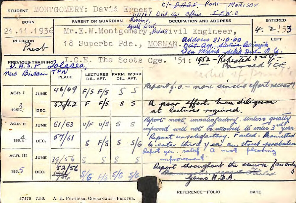 MONTGOMERY, David Ernest (Hawkesbury Diploma of Agriculture (HDA))