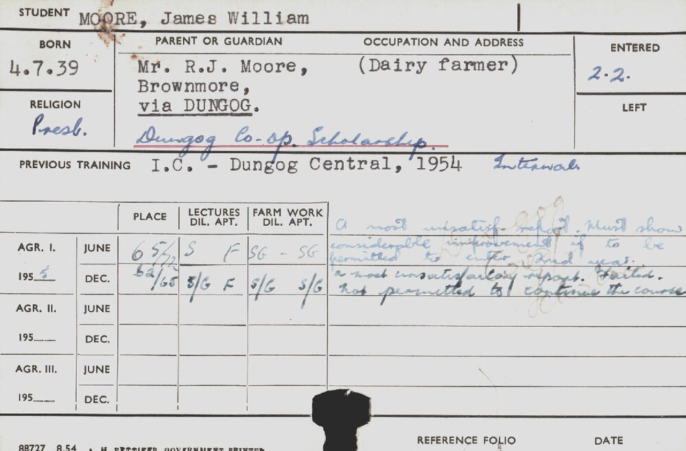 MOORE, James William (Course Not Identified)