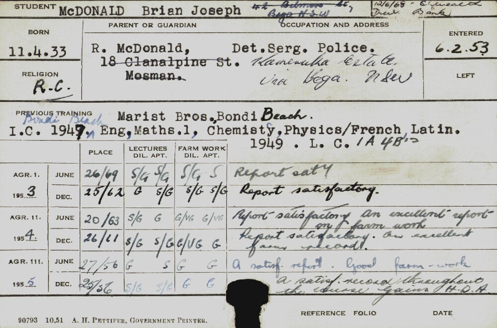 MCDONALD, Brian Joseph (Hawkesbury Diploma of Agriculture (HDA))