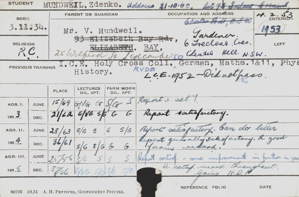 MUNDWEIL, Zdenko (Hawkesbury Diploma of Agriculture (HDA))
