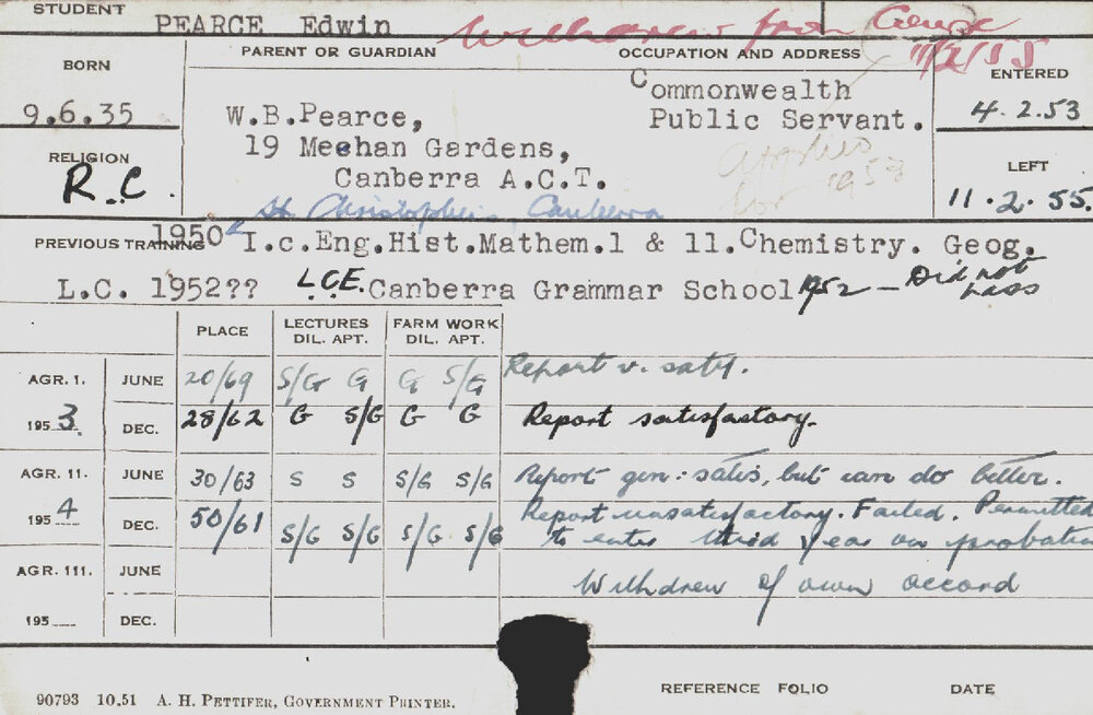 PEARCE, Edwin (Hawkesbury Diploma of Agriculture (HDA))