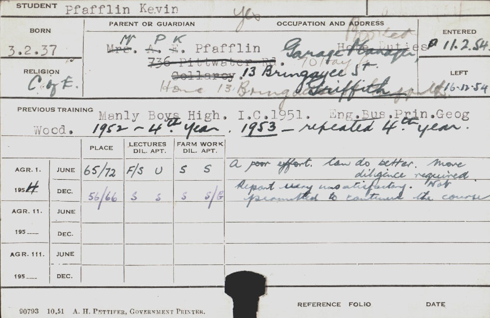 PFAFFLIN, Kevin (Hawkesbury Diploma of Agriculture (HDA))