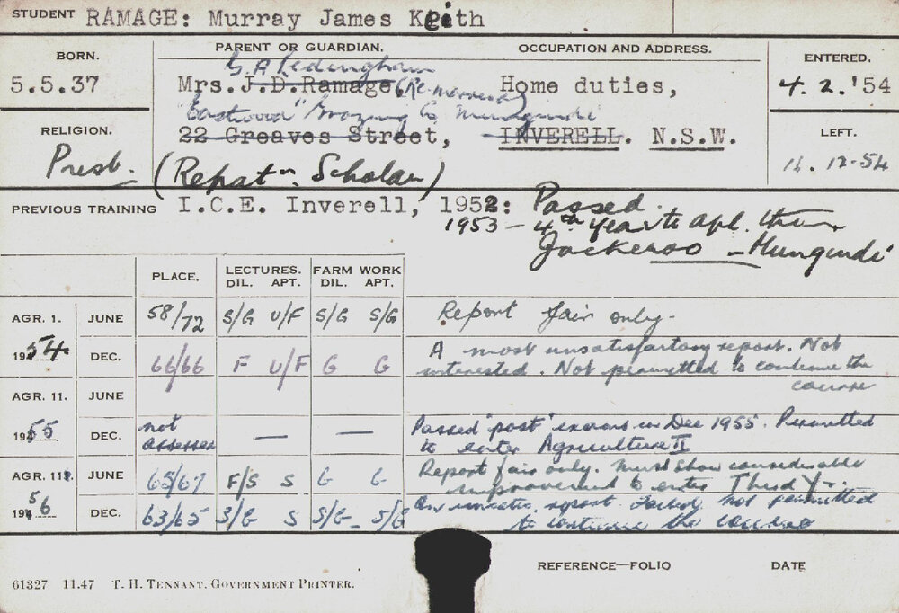 RAMAGE, Murray James Keith (Hawkesbury Diploma of Agriculture (HDA))