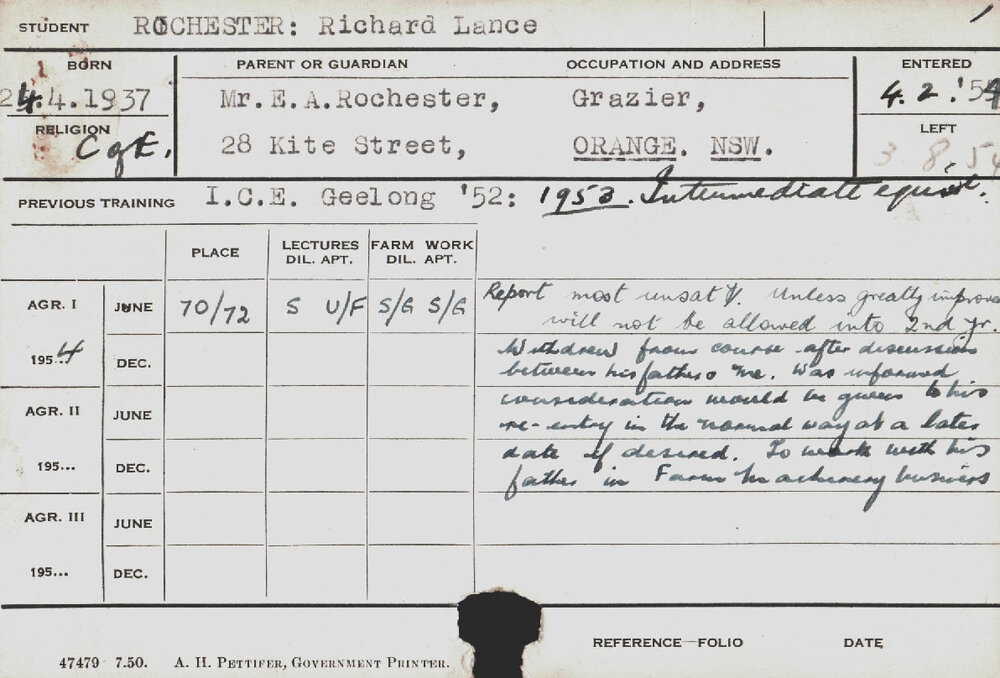 ROCHESTER, Richard Lance (Hawkesbury Diploma of Agriculture (HDA))