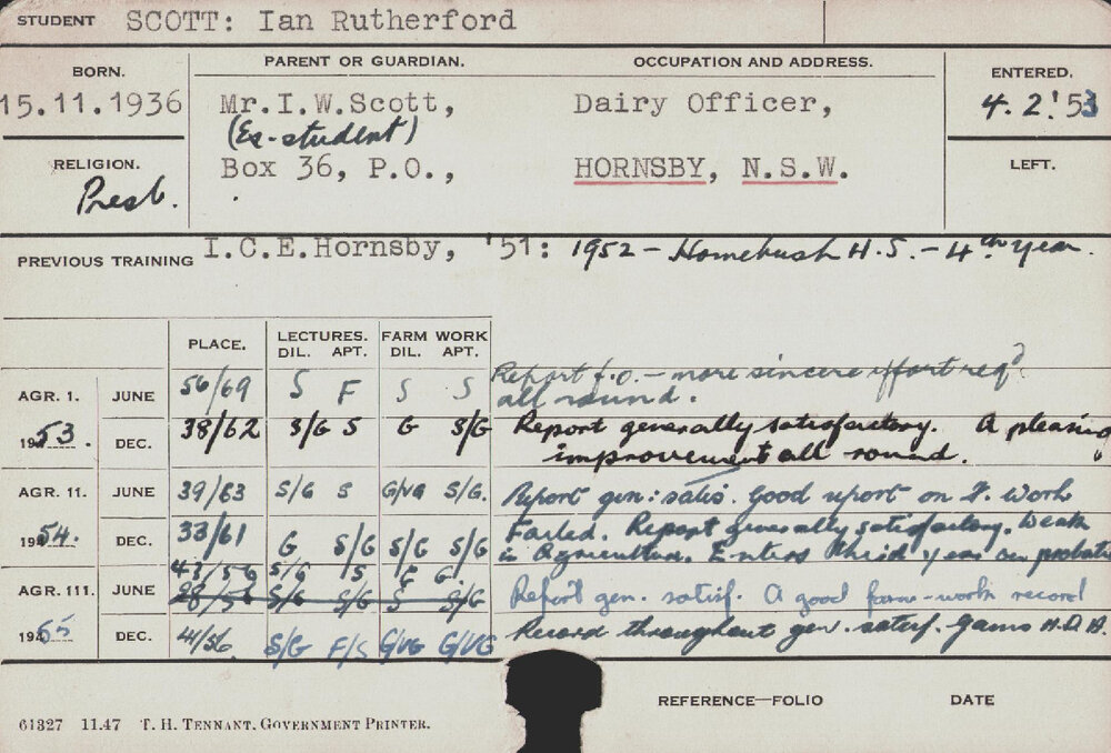 SCOTT, Ian Rutherford (Hawkesbury Diploma of Agriculture (HDA))