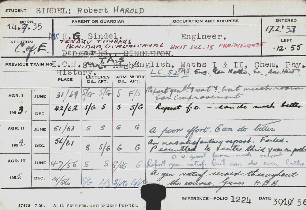 SINDEL, Robert Harold (Hawkesbury Diploma of Agriculture (HDA))