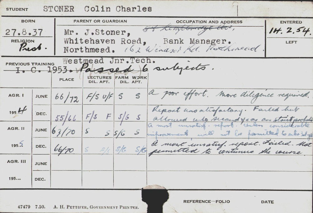 STONER, Colin Charles (Hawkesbury Diploma of Agriculture (HDA))