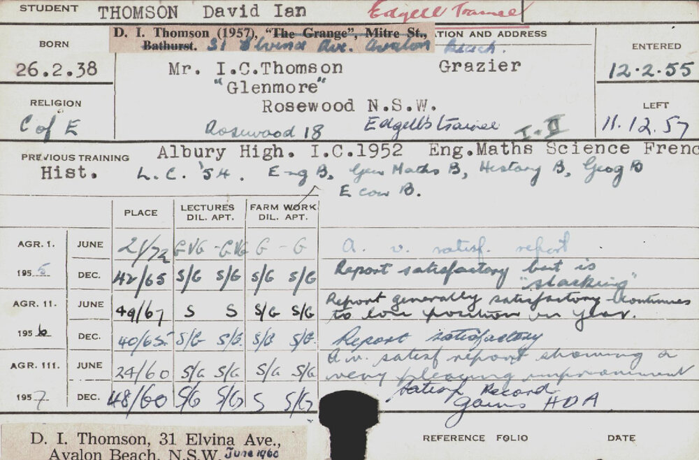THOMSON, David Ian (Hawkesbury Diploma of Agriculture (HDA))
